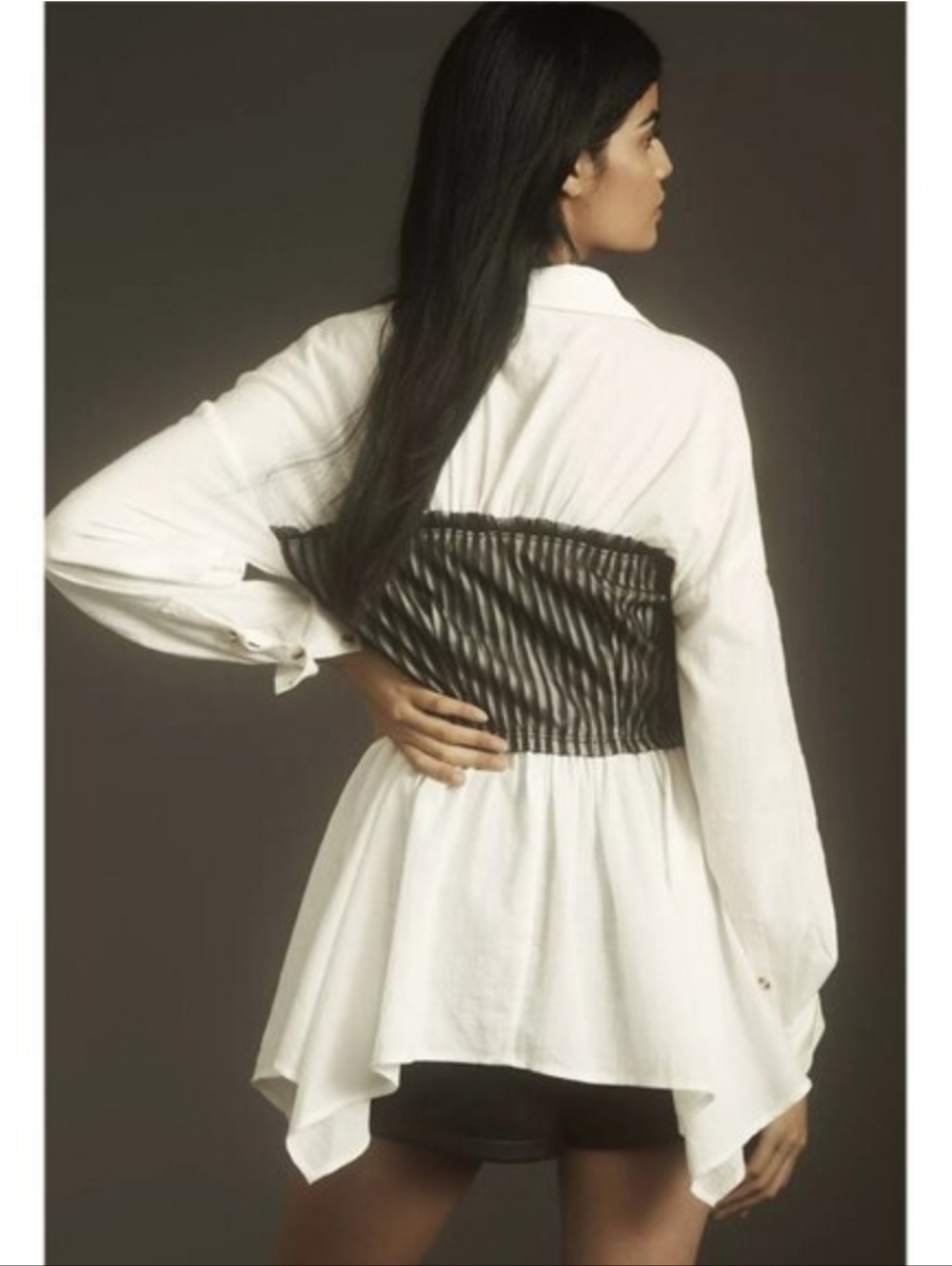 Anthropologie Pilcro Reworked Corset Buttondown Shirt - Picture 3 of 11